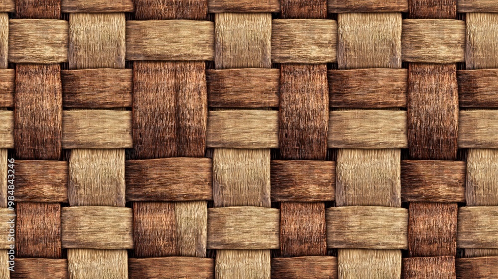 Poster a brown and tan woven pattern with a wood grain texture. the pattern is made up of many small square