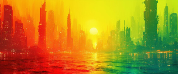 Water Level Illustrated Photo of a Port Cityscape During Golden Hour 21 by 09 0002