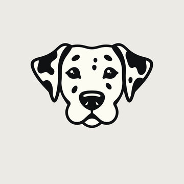 recommend clip art: Simple black and white illustration of a Dalmatian dog face on a light gray background.