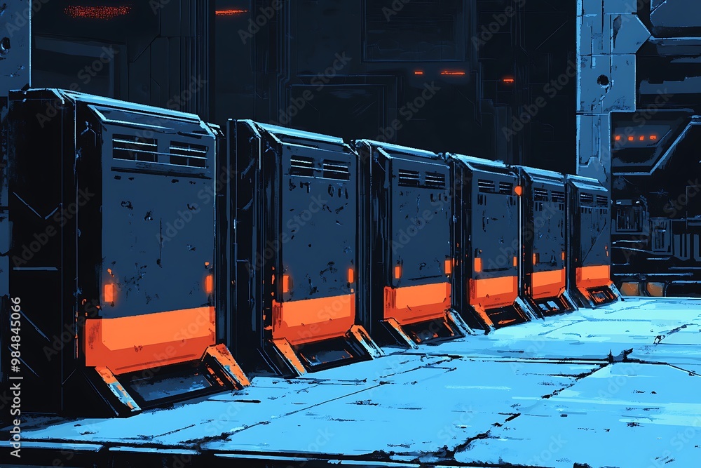 Poster Futuristic Server Racks in Sci Fi Data Center