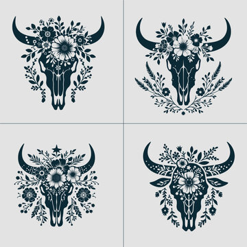 Cow Skull With Flower Svg, Cow Skull Svg, Cow Skull Flower Svg, Cow Skoll Floral Svg, Cow Skull Svg Files, Cow Svg, Boho Svg