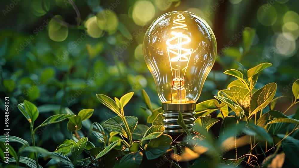 Aufkleber the warm glow of a light bulb shines brightly amidst fresh green foliage, creating a tranquil atmosp