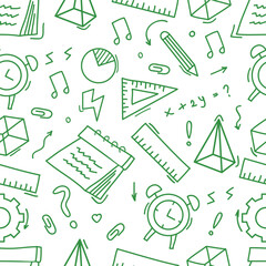 Seamless pattern hand drawn green doodle happy teachers day.