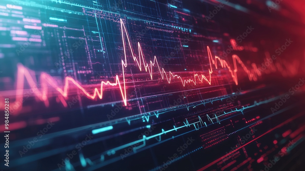 Poster a graphic representation of a heart rate waveform on a computer screen, demonstrating the analysis o
