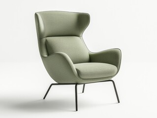 3D Rendered Green Fabric Armchair with Black Metal Legs, Interior Design, Living Room Furniture, Armchair Design. Armchair, Interior Design, Living Room Furniture