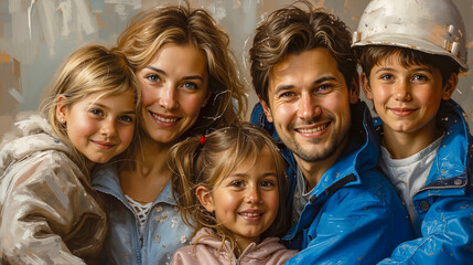 Obraz premium A painting of a family posing for a picture together