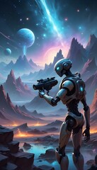 Futuristic Robot Soldier Alien Technology Surreal Science Fiction Fantasy Cosmic Warfare