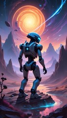 Fototapeta premium Futuristic Soldier Science Fiction World of War Alien Technology and Robotic Arms