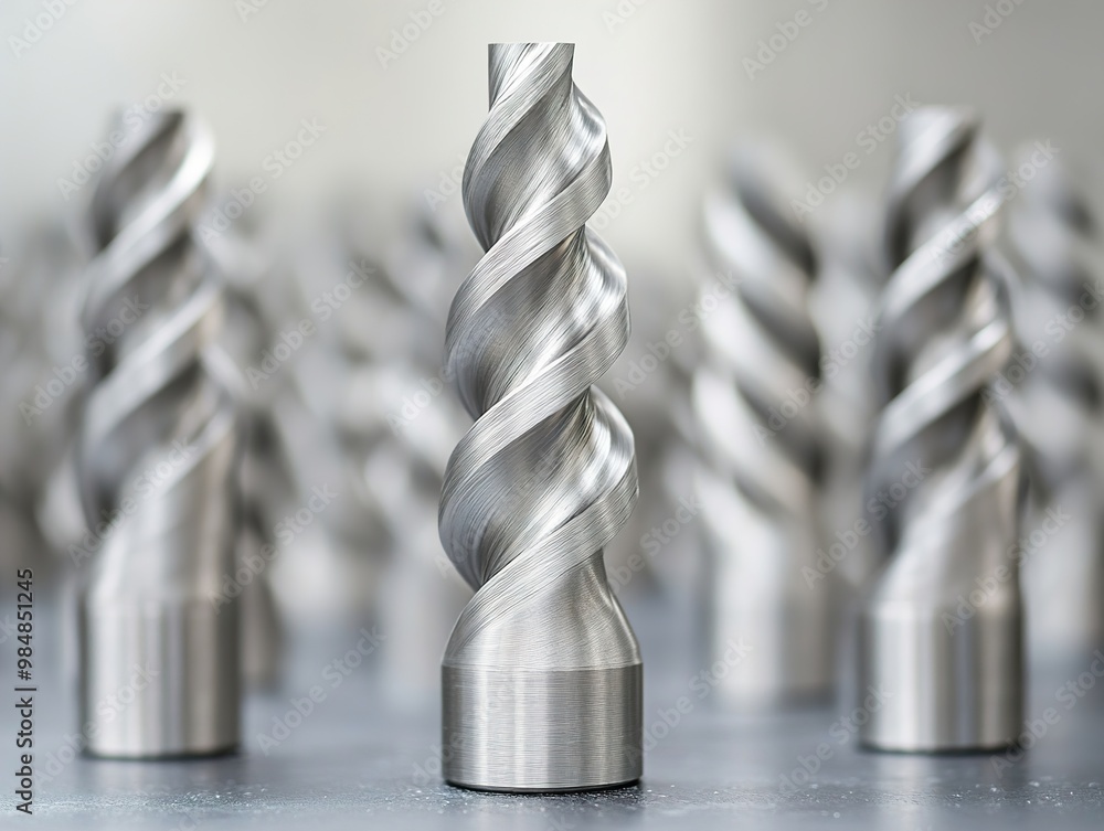 Canvas Prints Close Up of Shiny Metal Drill Bits: Industrial Precision