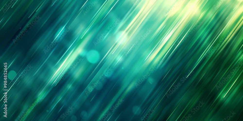 Poster abstract green background with motion blur lines and bokeh light effect