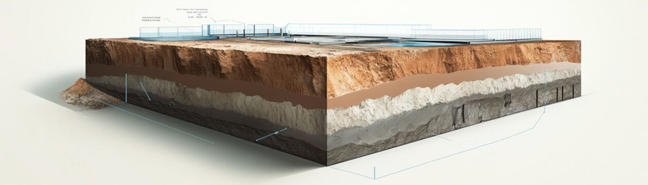 A detailed geological cross-section illustration showing different soil layers and structures, ideal for educational and scientific purposes.