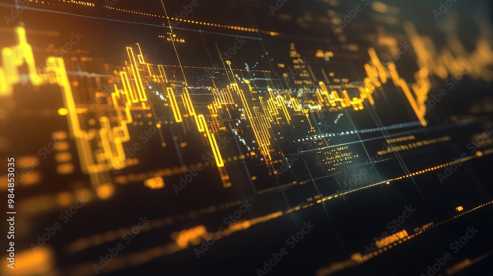 Poster a high-definition image of a gold price chart on a computer screen, showing a rising trend with gold