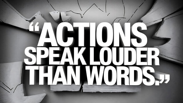 phrase actions speak louder than words on grey background