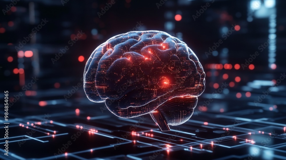 Aufkleber a glowing digital brain, symbolizing artificial intelligence, data processing, neural networks, and 
