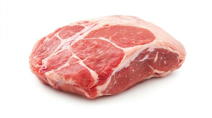 A high-quality image of a fresh pork shoulder with a smooth, pink surface, neatly trimmed and placed on a white background to showcase its freshness.