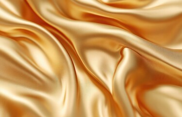 Smooth, luxurious golden satin fabric with elegant, flowing folds, perfect for background or design element.