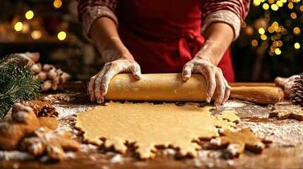 Woman rolling out dough for gingerbread cookies - stock photography concepts