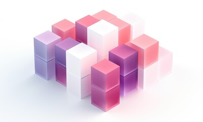 Obraz premium Abstract 3D geometric composition of colorful cubes arranged in a grid pattern against a white background.