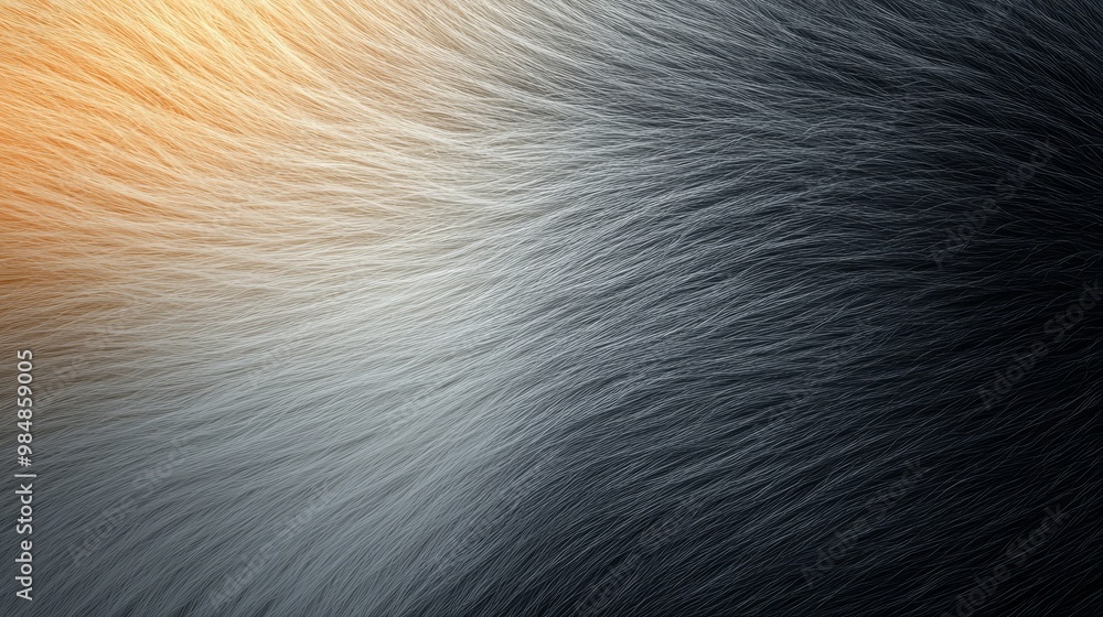 Poster a close-up of plush fur transitioning from a light golden hue to a deep charcoal black, showcasing t