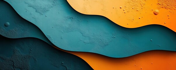 Obraz premium Abstract layered background with wavy textures in vibrant teal and orange tones, ideal for artistic or design projects.