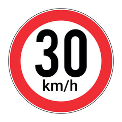 30 KM Speed Limit Sticker Vector Illustration Isolated on White Background