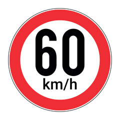60 KM Speed Limit Sticker Vector Illustration Isolated on White Background