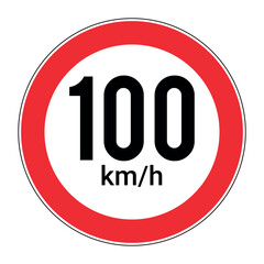 100 KM Speed Limit Sticker Vector Illustration Isolated on White Background