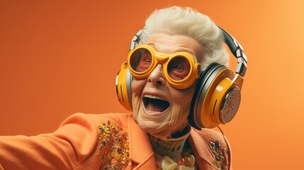 Elderly Woman Enjoying Music