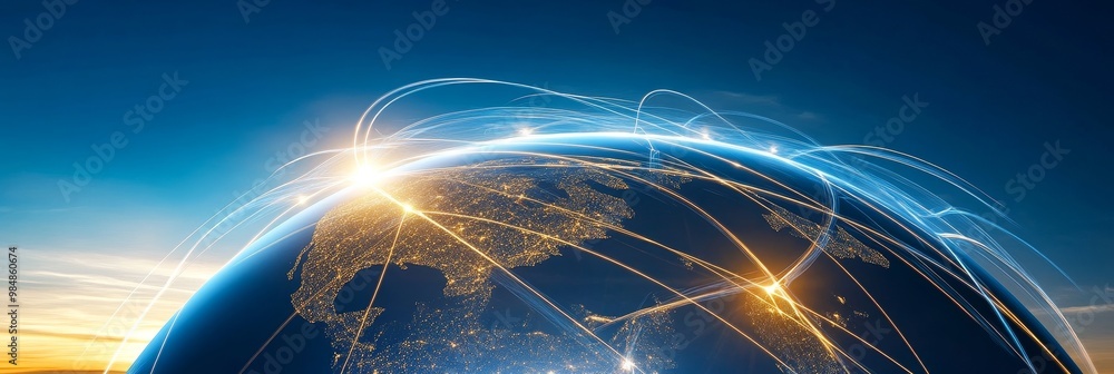 Poster a glowing globe with interconnected lines symbolizing global connectivity, communication, and data f
