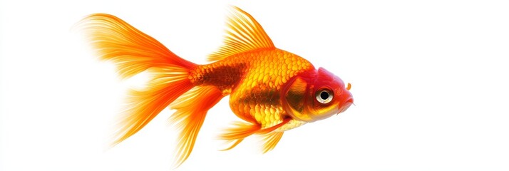 Fototapeta premium A vibrant orange goldfish with a red head swims gracefully through the water, its fins flowing beautifully, symbolizing freedom, joy, good luck, prosperity, and beauty.