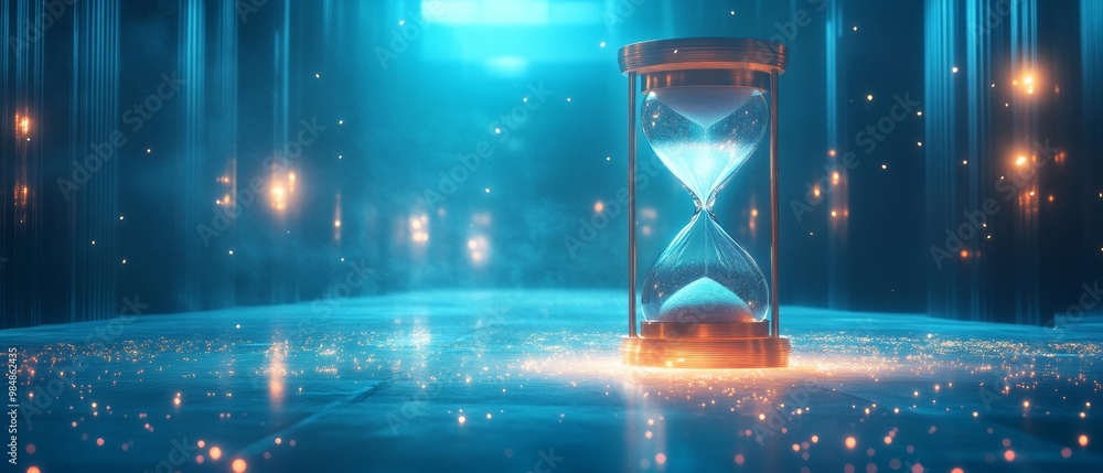 Poster a digital image of a clock with a blue background and a white background