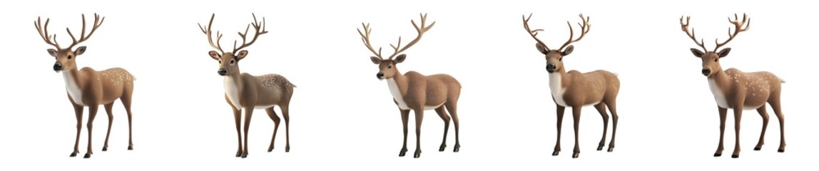 Collection of Brown Reindeer Isolated On White Background. Generative ai