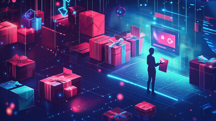 Illustrate an image where artificial intelligence takes center stage in facilitating the choice and creation of gifts for everyone. 