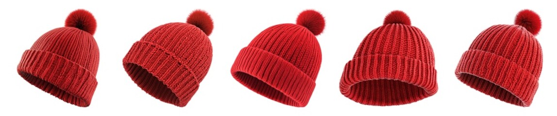 Collection of Red Winter Hat Isolated On White Background. Generative ai