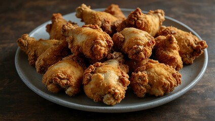 Platter of fried chicken pieces arranged neatly.