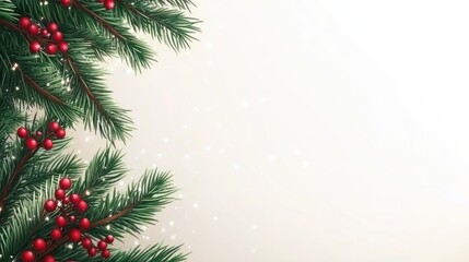 Christmas holiday background with a christmas tree branch and text copy space. Christmas frame for your text. transparent background