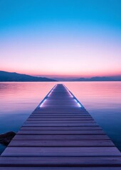 Fototapeta premium A wooden bridge spans a body of water, with a beautiful sunset in the background