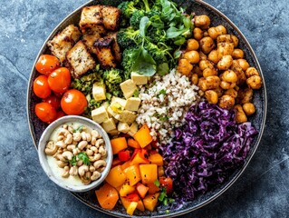 A colorful plate of vegan, nut-free, and gluten-free dishes, arranged to showcase variety and health in allergy-conscious cooking