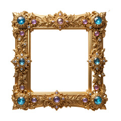 Golden frame with patterns isolated on transparent background