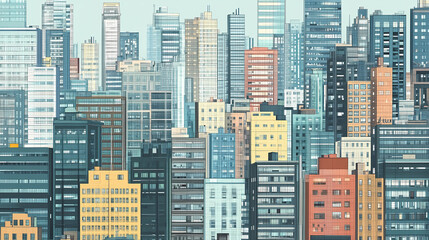 Obraz premium Panorama city building background with windows pixel shape. City Skyline. Illustration