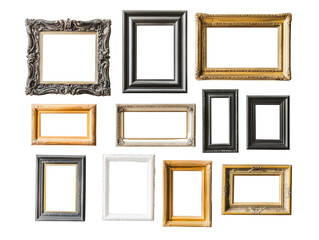 Collection of decorative picture frames various designs and colors