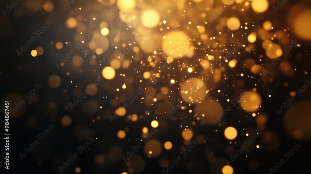 Poster golden fireworks with bokeh effects creating an abstract new year ambiance, space for text placement