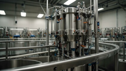 Robotic filling system packaging plant-based milk in a clean facility.