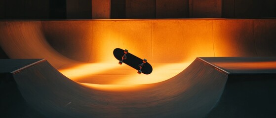 A skateboarder is performing a trick in a skate park