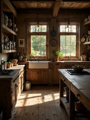 Rustic country kitchen with natural light.