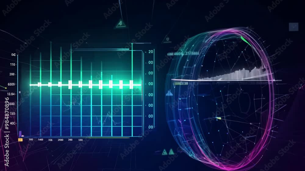 Poster Data analysis concept with infographic charts and graphs in motion