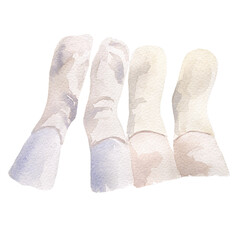Legs of a lying guy and a girl in knitted warm socks. Winter illustration isolated on white background. For design, decor, cards and art projects