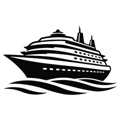 Obraz premium Vector Illustration of Cruise Ship in Black and White