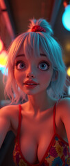 Obraz premium Sweet and sexy young girl cosplay anime Japanese style wearing a unique designer top