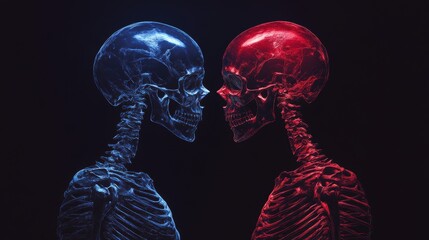 Striking Visual of Two Skeletons Facing Each Other